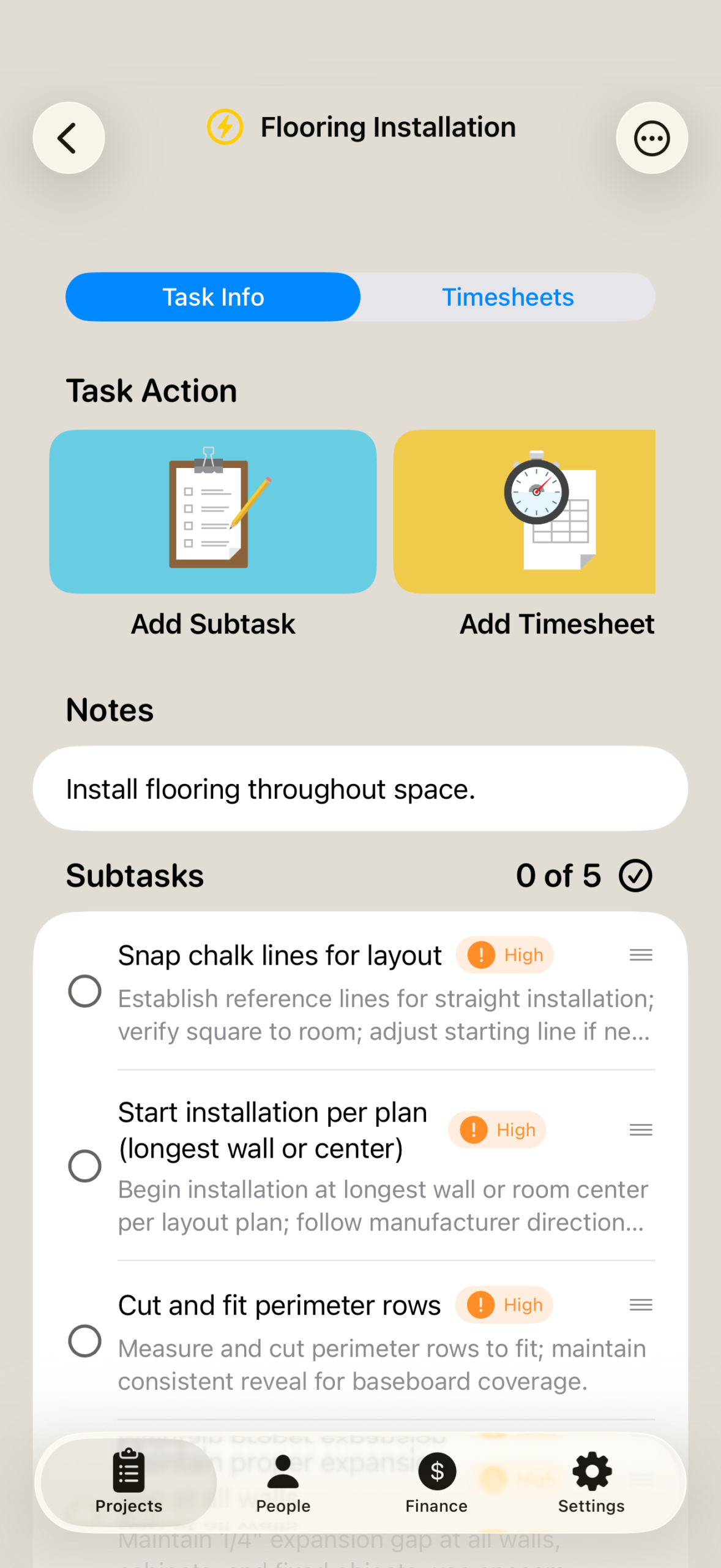 Logging an expense in Pocket Boss Pro
